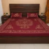 wooden bed with two side tables